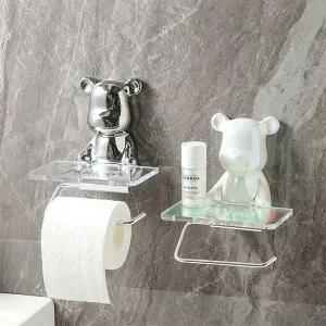 [데코플래닛]무타공 화장실 크롬베어 휴지걸이 선반형 휴대폰 거치 트레이