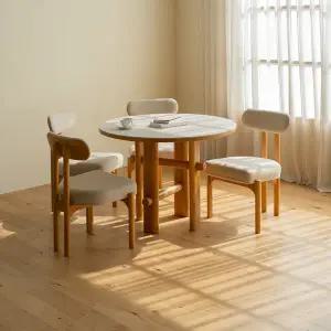 [레트로하우스] 마렛 원목 원형 세라믹 4인 식탁세트 1000 (의자4)