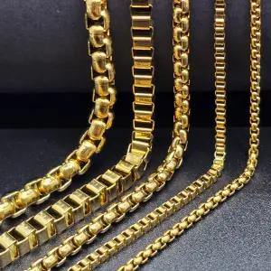 18K 골드 도금 체인 목걸이 써지컬스틸 박스 체인 남자 목걸이 줄