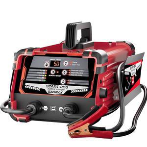 AZZUNOX 12V 24V 자동차 배터리 충전기 및 엔진 시동, 250암페어 0-50A 자동 충전기, 유지보수, 탈황기, 수리, 겨울 모드 트리클 트럭