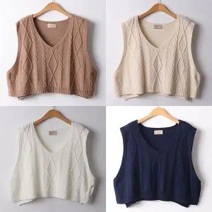 [아이우먼]위쉬몰 RM 꽈배기크롭니트베스트(D220H511) 빅사이즈