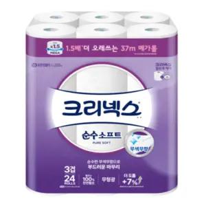 크리넥스 화장지 3겹 순수소프트 37m 24롤 두루마리휴지