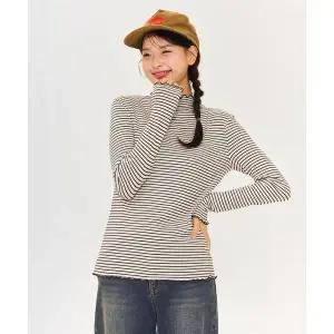 [하프클럽/체이스컬트]W 스트라이프 프릴 반넥 긴팔티