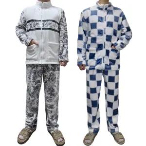 쓰리몰 남자 지퍼형 수면잠옷 세트 밍크 극세사 수면바지 겨울 홈웨어 260g