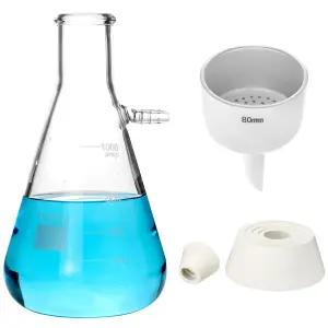 QWORK 1000ML 뷰흐너 깔때기 키트 필터 플라스크 세트 1L 진공 80mm 붕규산 유리 헤비 월 필터링