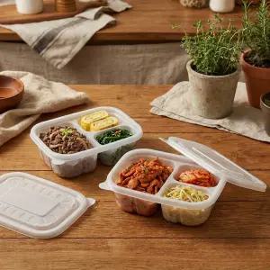 [국내생산] 포장용기 미니죽용기 3칸50개 + 뚜껑50개 세트 250ml