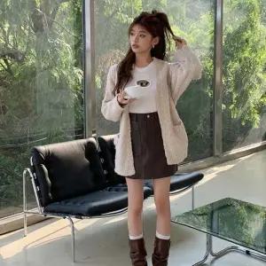 롱가디건 여성 부클 니트 롱 가디건 봄 가을 루즈핏 아우터