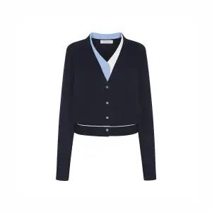 [예시카] 비스코스 배색 브이넥 니트 가디건 YV1KC906