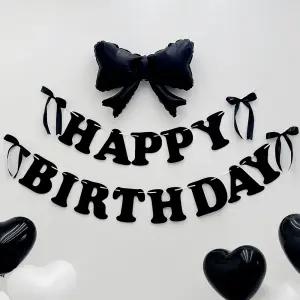 파티아일랜드 쉐입 리본 가랜드 세트 블랙 생일 이벤트 포토존 해피벌스데이 풍선