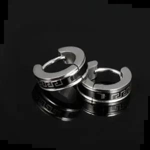 심플귀걸이 커플 서클 검은 패턴 링 귀걸이-화이트