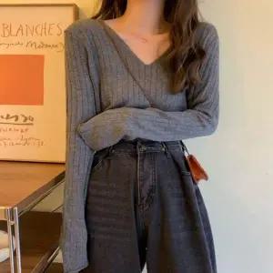 여성 KV90GY11 소프트 브이넥 골지티 니트티 긴팔티 베이직핏