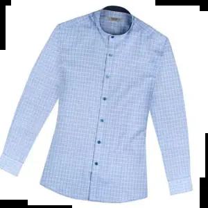 파란색셔츠 슬림 윈도페인체크 차이나칼라 블루 긴팔 셔츠_SV7131