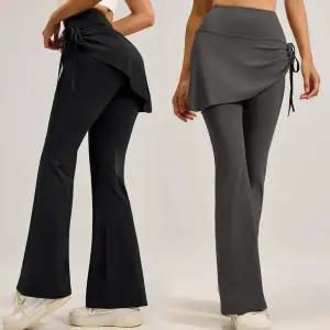 여자 UI50TW05 옆 셔링 힙 커버 요가 필라테스 부츠컷 밴딩 트레이닝 팬츠