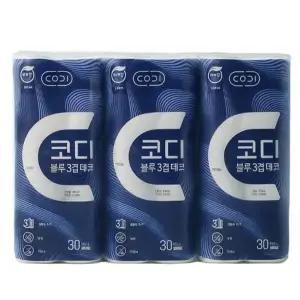코디 블루 3겹 데코 화장지 27m 30롤 3팩