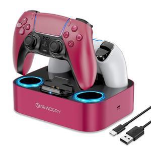 듀얼센스 엣지 컨트롤러와 호환되는 뉴데리 PS5 충전소, 케이블이 있는 고속 충전 도크 스탠드, 플레이스테이션 5용 듀얼 충전소 및 컨트롤러