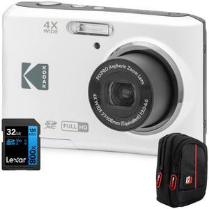 Kodak FZ45WH PIXPRO FZ45 16MP 디지털 카메라 화이트 번들, 렉사 32GB 고성능 800배 UHS-I SDHC 메모리 카드 블루 시리즈 및 데코 포토 포인트 및 샷 필드 백 카메라 케이스 포함