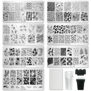 애드페이버 네일 스탬퍼 키트 - 실리콘 스탬퍼와 스크래퍼가 포함된 꽃잎 스탬핑 플레이트 7개 동물 이미지