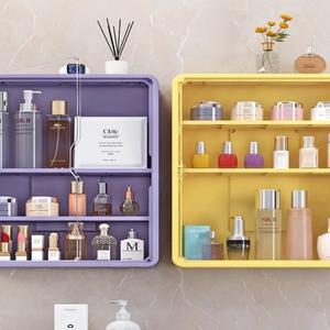 욕실 벽걸이 화장품 수납장 방수 선반 세면대 랙 무타공 플라스틱 정리함