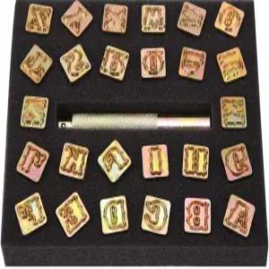 13mm 빈티지 알파벳 금속 스탬프 세트 - 보석 공예 가죽 및 DIY 프로젝트를 위한 핸드 레버가 포함된