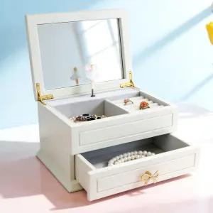 소녀와 여성을 위한 발레리나가 있는 리우 파파큐 화이트 뮤지컬 주얼리 박스 스완 레이크 튠 거울과