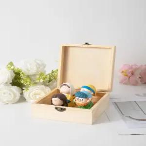 힌지 뚜껑과 전면 버클이 있는 빈티지 나무 상자 12개 4.6X4.6X1.8인치 소형 보관함 수공예 취미 및 가정