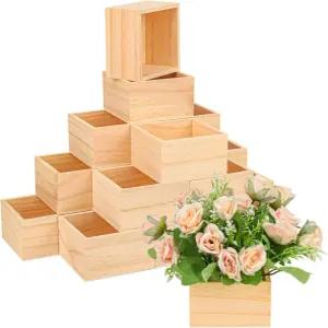 IHDYPEW 16팩 4 x 4인치 미완성 나무 상자 작은 사각 벌크 미술품 수집용 보석 보관 홈 데코 다육 식물