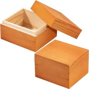 뚜껑이 있는 우세쿠 빈티지 작은 나무 상자 3.74인치 x 3.35인치 2.36인치 유품 2개 공예 미술 취미 및