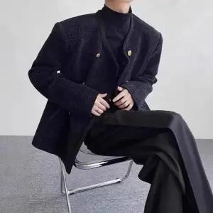 남성용 검정 모직 봄 빈티지 데일리룩 코트 숏 자켓 젠더리스 상의 재킷 인기1