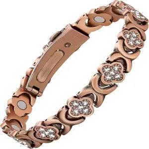 페라코 여성용 순수 구리 팔찌 네오디뮴 자석 및 반짝이는 큐빅 지르코니아가 포함된 용 초강력 자기 요법
