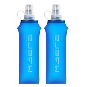 WREL TPU 접이식 소프트 플라스크, 가벼운 PBA 프리 러닝 물병, 야외용 누수 방지 내구성 수분 플라스크(500ml / 16.9온스-2팩-다크 블루)