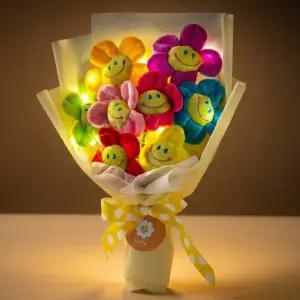 LED 스마일꽃다발 8송이 봉제꽃 인형꽃 공연 학예회 연주회 콩쿨 재롱잔치 재능발표회 전구 조명 32cm