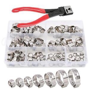 호환상품 130개 7가지 크기 싱글 이어 호스 클램프 스테인리스 스틸 플라이어 포함 7-21mm 스텝리스 신치