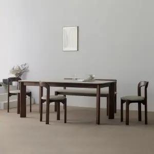 [스코나] 파인즈 양면 포세린 세라믹 원목 6인 식탁세트(벤치1개+의자3개)