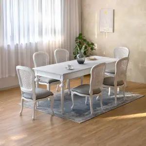 [피어젠]블랑 프렌치 엔틱 원목 식탁 세트 4인 6인 1400 1700 라탄 식탁 의자 인테리어