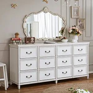 [버지니아]막탄석 시드 12서랍장193cm 원목 수납장 엔틱화이트