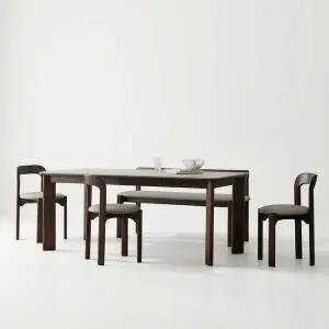 [스코나] 파인즈 포세린 세라믹 원목 6인 식탁세트(벤치1개+의자3개)