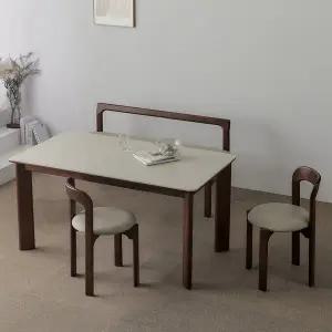 [스코나] 파인즈 양면 포세린 세라믹 원목 4인 식탁세트(벤치1개+의자2개))