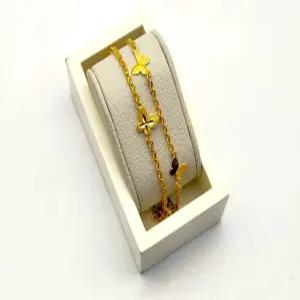 24K 순금 3돈 나비 더블 레이어 팔찌(18K 연결고리 장식)