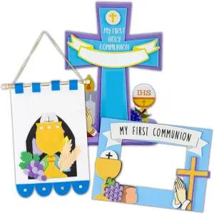 니드조 퍼스트 성찬 배너 키트 폼 프레임 및 크로스 소녀와 소년을 위한 가톨릭 공예품 3개 포함