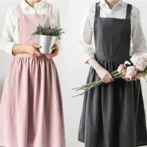 원피스형 린넨 카페 어린이집 에이프런 바리스타 앞치마