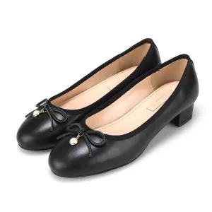 [아루아르][무료반품교환]천연 소가죽 진주 리본 발 편한 오피스 펌프스 3cm_AS26KH003BK