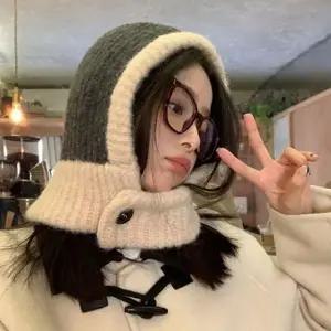 부클 버튼 단추 배색 니트 바라클라바 넥워머 버튼 후드워머 바라클라바 니트 단추 양털 골프넥워머