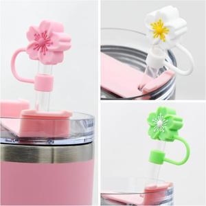스탠리 컵 액세서리 용 2pcs 밀짚 커버 캡 실리콘 토퍼 10mm 재사용 가능 팁 뚜껑 꽃