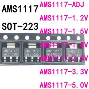 스텝 다운 전원 스위치 레귤레이터 칩 IC AMS1117-ADJ 1.2V 3.3V 1117 1A SOT-223 SMD LDO