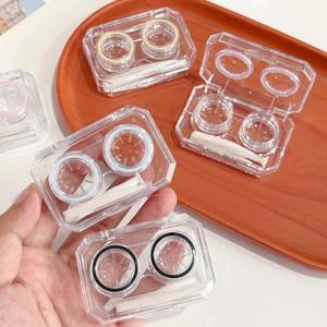 호환상품 컬러 콘택트 렌즈 케이스 투명한 눈 보관 상자(미용 동공용 핀셋 포함) 휴대용 여행 메이크업 액