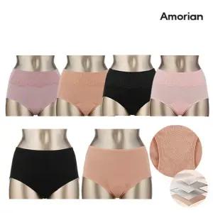 [아모리안] 4중구조 흡수완벽커버  안심팬티 6종 세트 (레이스4종+솔리드2종)