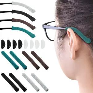 안경용 오룰라 4쌍 이어 패드 부드러운 뜨개질 안경 쿠션 업그레이드 8개의 코 패드가 있는 미끄럼 방지