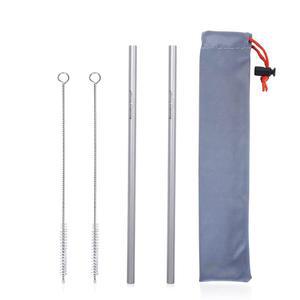 바싱고 티타늄 빨대 스트레이트 재사용 가능한 음료 롱 청소 브러시 여행용 초경량 워터 플랫웨어 야외 캠핑 피크닉 데일리 사용 2P-Ti1016T