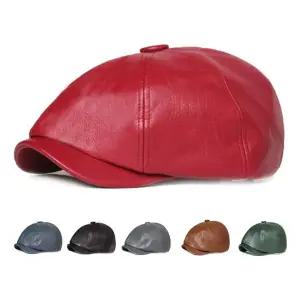 키밍 남성 중년 가죽 베레모 귀마개 모자 깔끔한