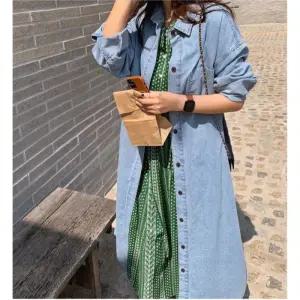 스파이더맨 여친 치마 청 캐주얼 가을 오는 셔츠 트렌치코트 긴팔 무릎까지 OPH3